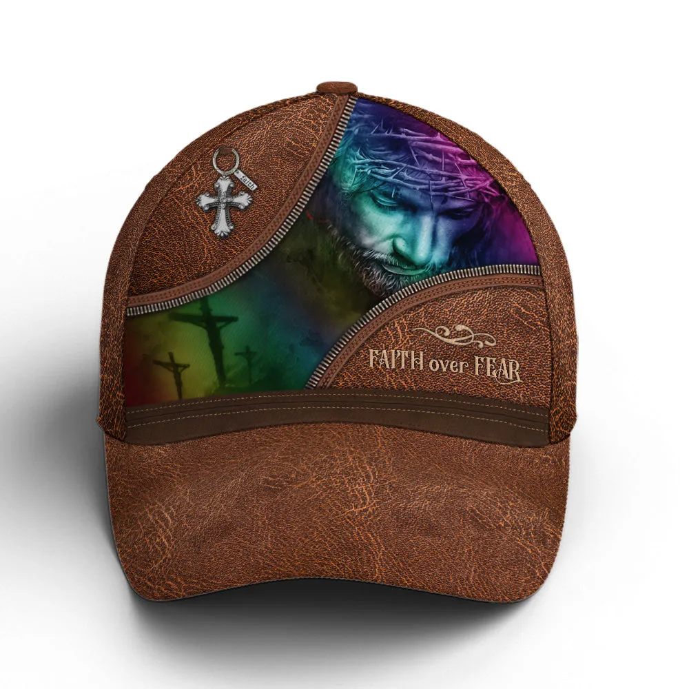 Faith Over Fear Jesus Leather Style Baseball Cap Coolspod