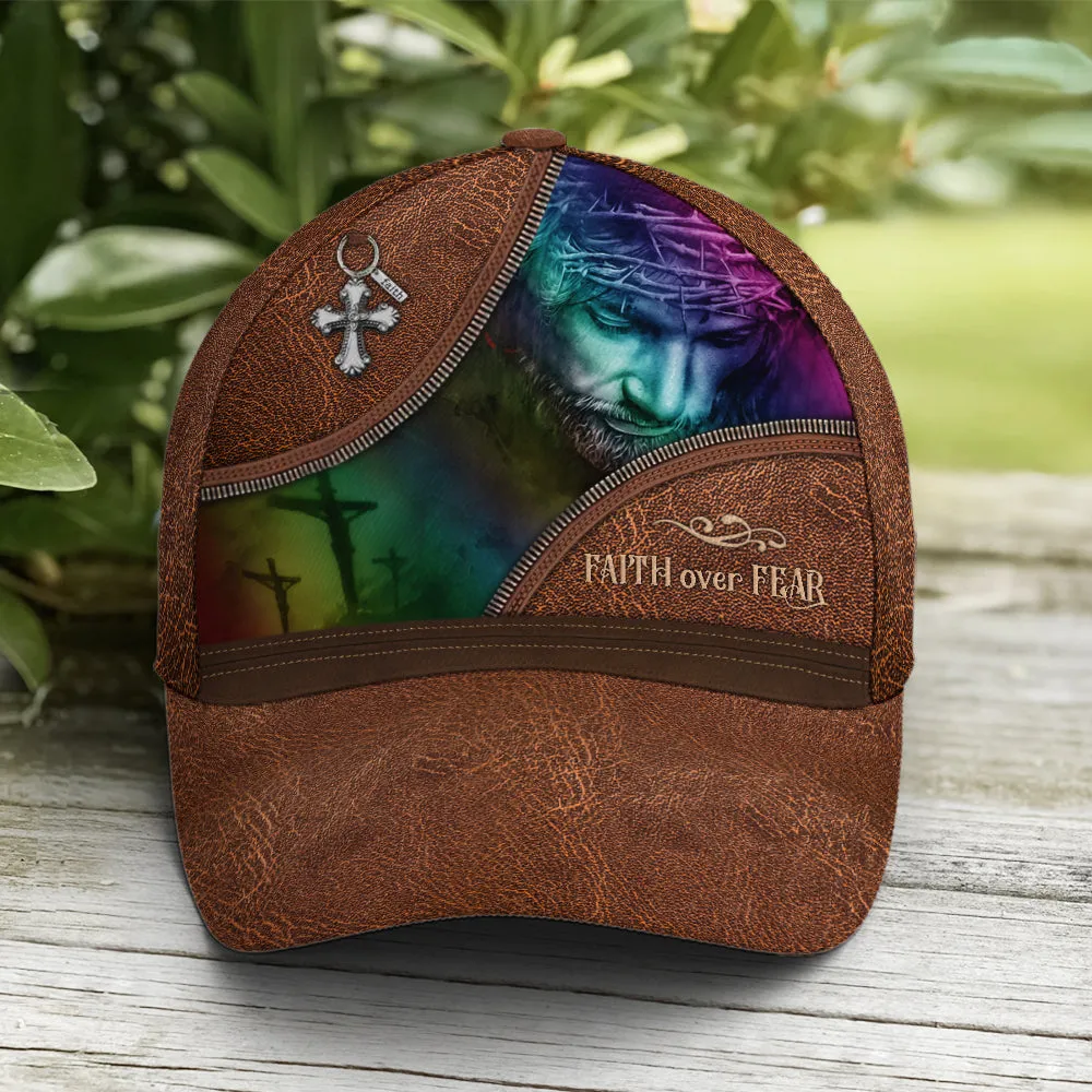 Faith Over Fear Jesus Leather Style Baseball Cap Coolspod