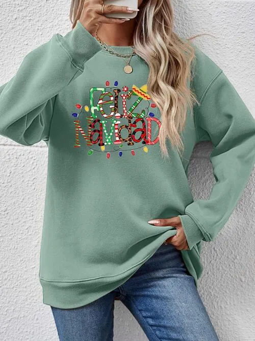 FELIZ NAVIDAD Round Neck Drop Shoulder Sweatshirt