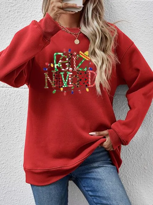 FELIZ NAVIDAD Round Neck Drop Shoulder Sweatshirt