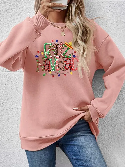 FELIZ NAVIDAD Round Neck Drop Shoulder Sweatshirt