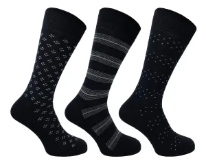 Flexitop Mens 3 Pack Dress Socks - Black Geo Mix