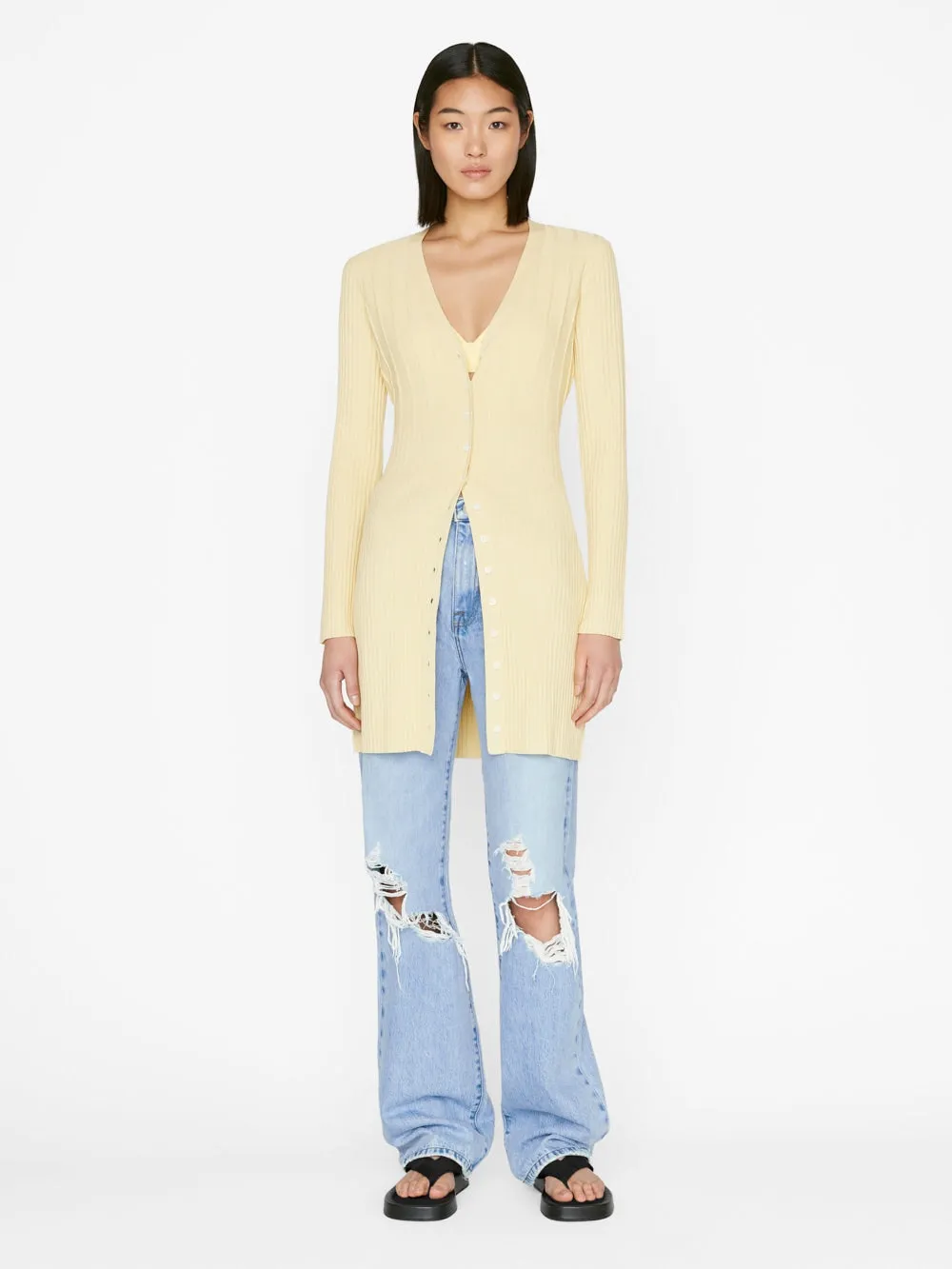 Frame - Long Rib Cardi in Butter