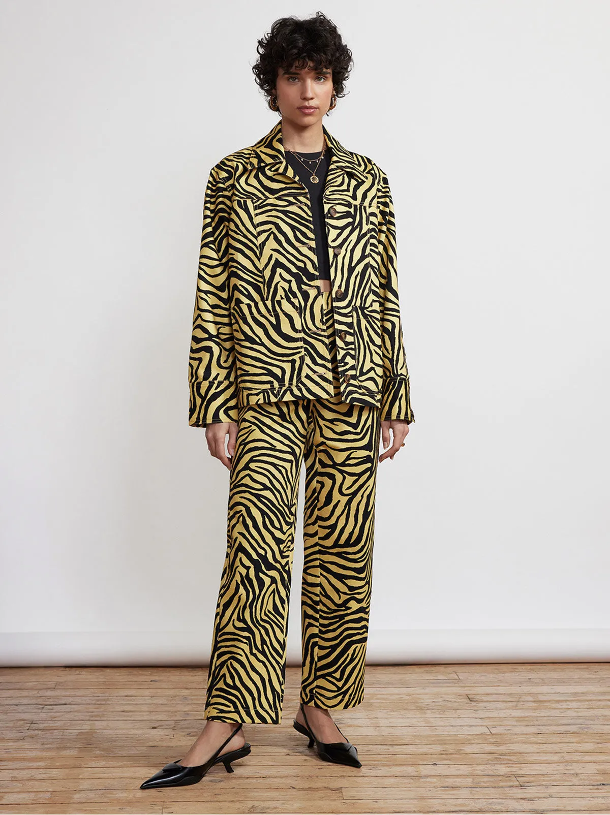 Frankie Yellow Zebra Print Cotton Twill Jacket