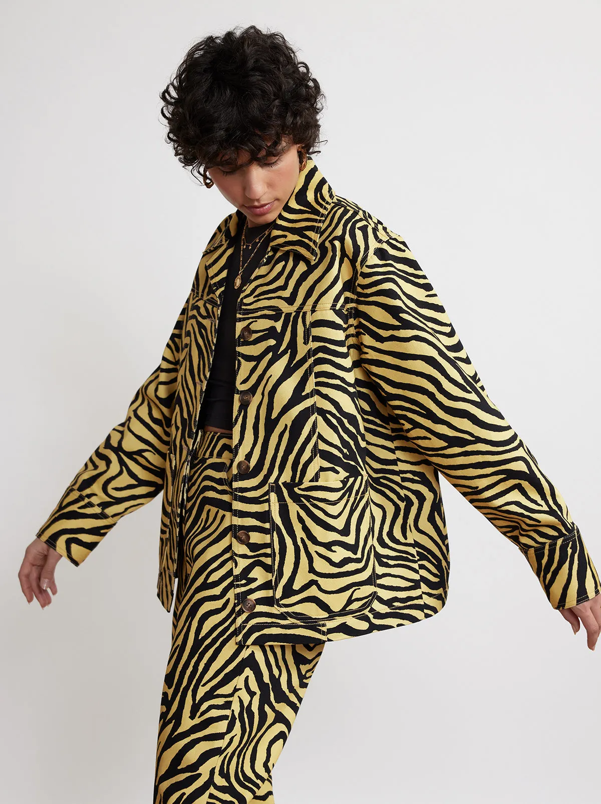 Frankie Yellow Zebra Print Cotton Twill Jacket