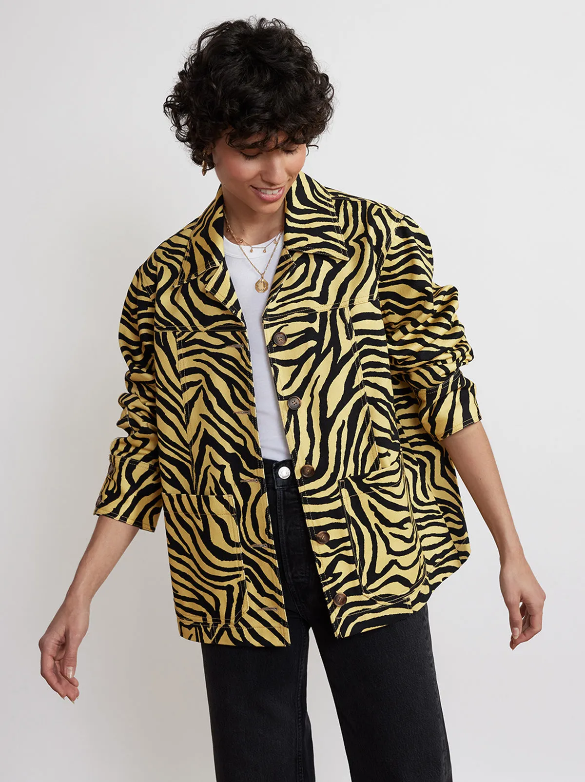 Frankie Yellow Zebra Print Cotton Twill Jacket