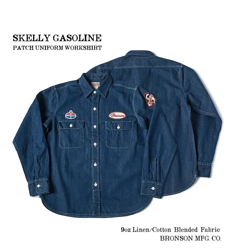 Gas Station Embroidery Patch Work Shirt - 1950s Retro Men's Long Sleeve Shirt