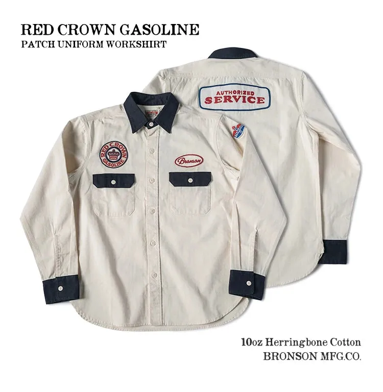 Gas Station Embroidery Patch Work Shirt - 1950s Retro Men's Long Sleeve Shirt