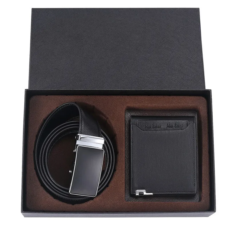 Gift Wallet Belted Suit Enterprise Gift Men's Leather Two-Piece Gift Box Belt