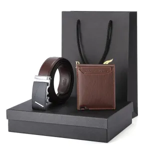 Gift Wallet Belted Suit Enterprise Gift Men's Leather Two-Piece Gift Box Belt