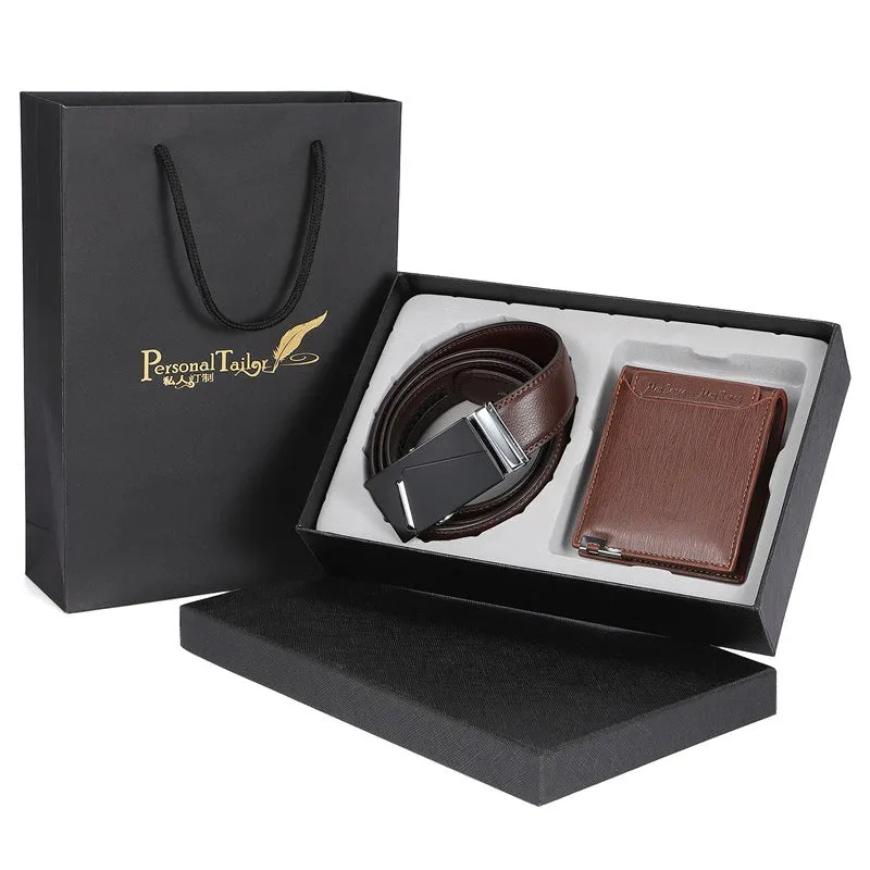 Gift Wallet Belted Suit Enterprise Gift Men's Leather Two-Piece Gift Box Belt