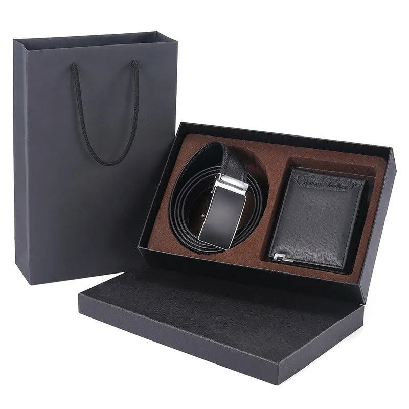 Gift Wallet Belted Suit Enterprise Gift Men's Leather Two-Piece Gift Box Belt