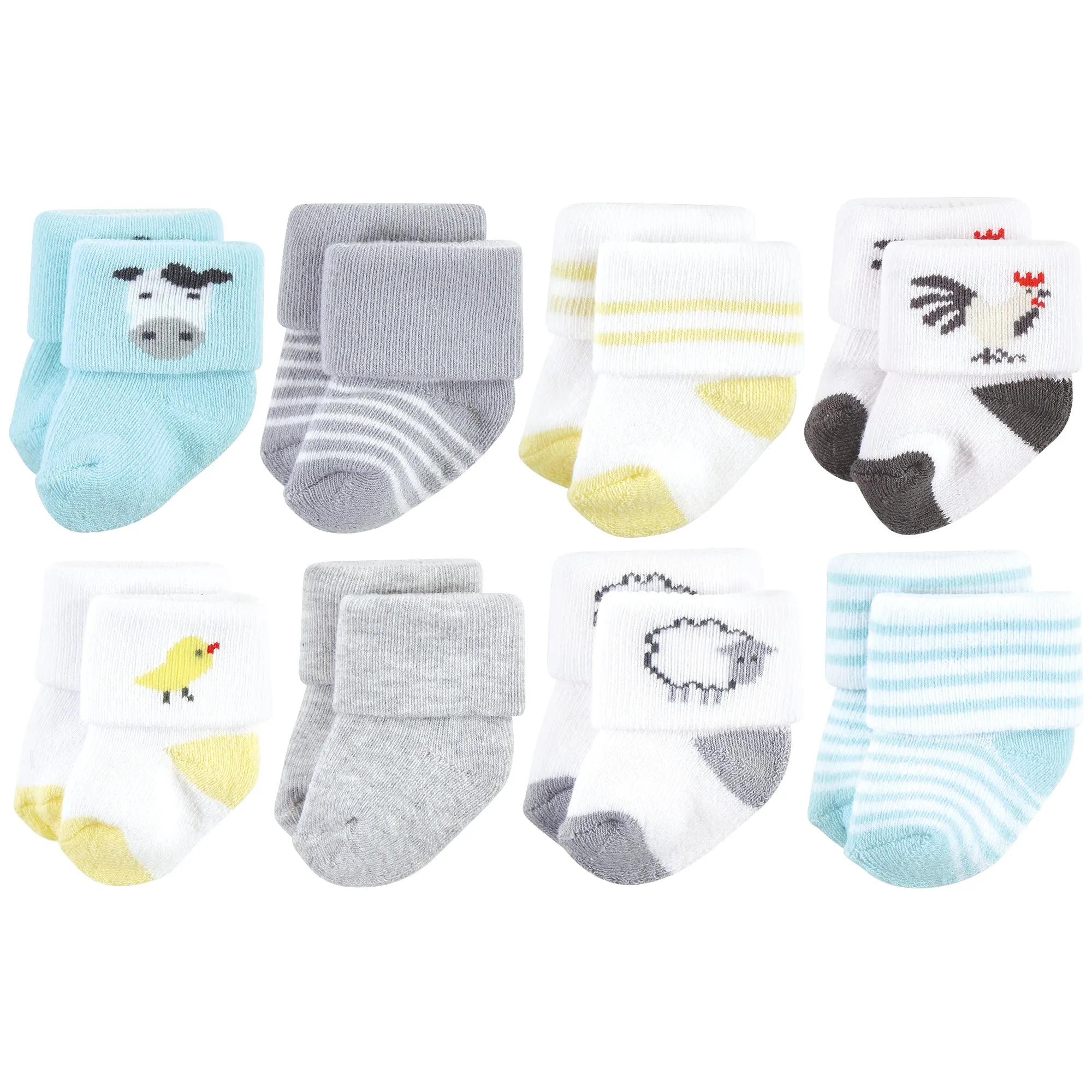 Hudson Baby Cotton Rich Newborn and Terry Socks, Farm 8-Pack