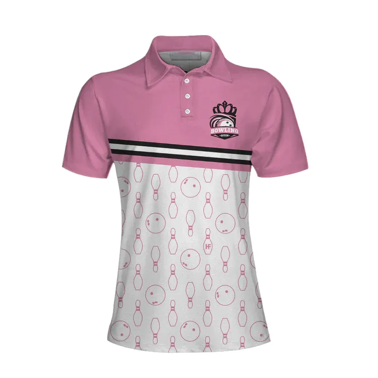 I'M A Classy Sassy Bowling Girl Bowling Short Sleeve Women Polo Shirt, Pink Bowling Ball And Pin Pattern Shirt For Ladies Coolspod