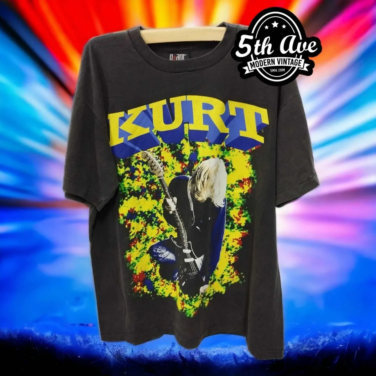 Kurt Cobain Memorial T-Shirt: Iconic Portrait with Blue Eyes on Back, 3D Lettering, Soft Single-Stitch Crewneck, 30-Day Satisfaction Guarantee