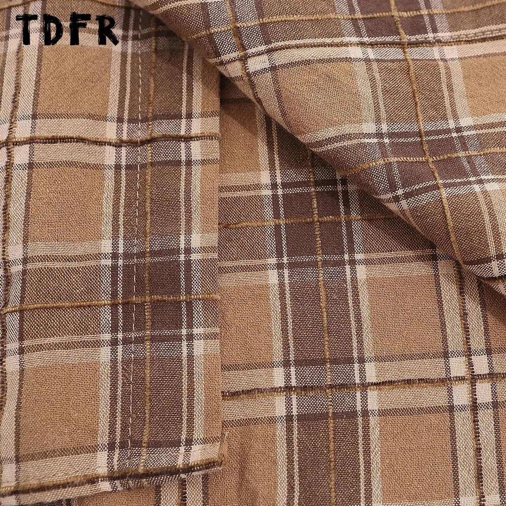 Letter Embroidery Plaid Shirts - Casual Loose Single Breasted Lapel Shirts