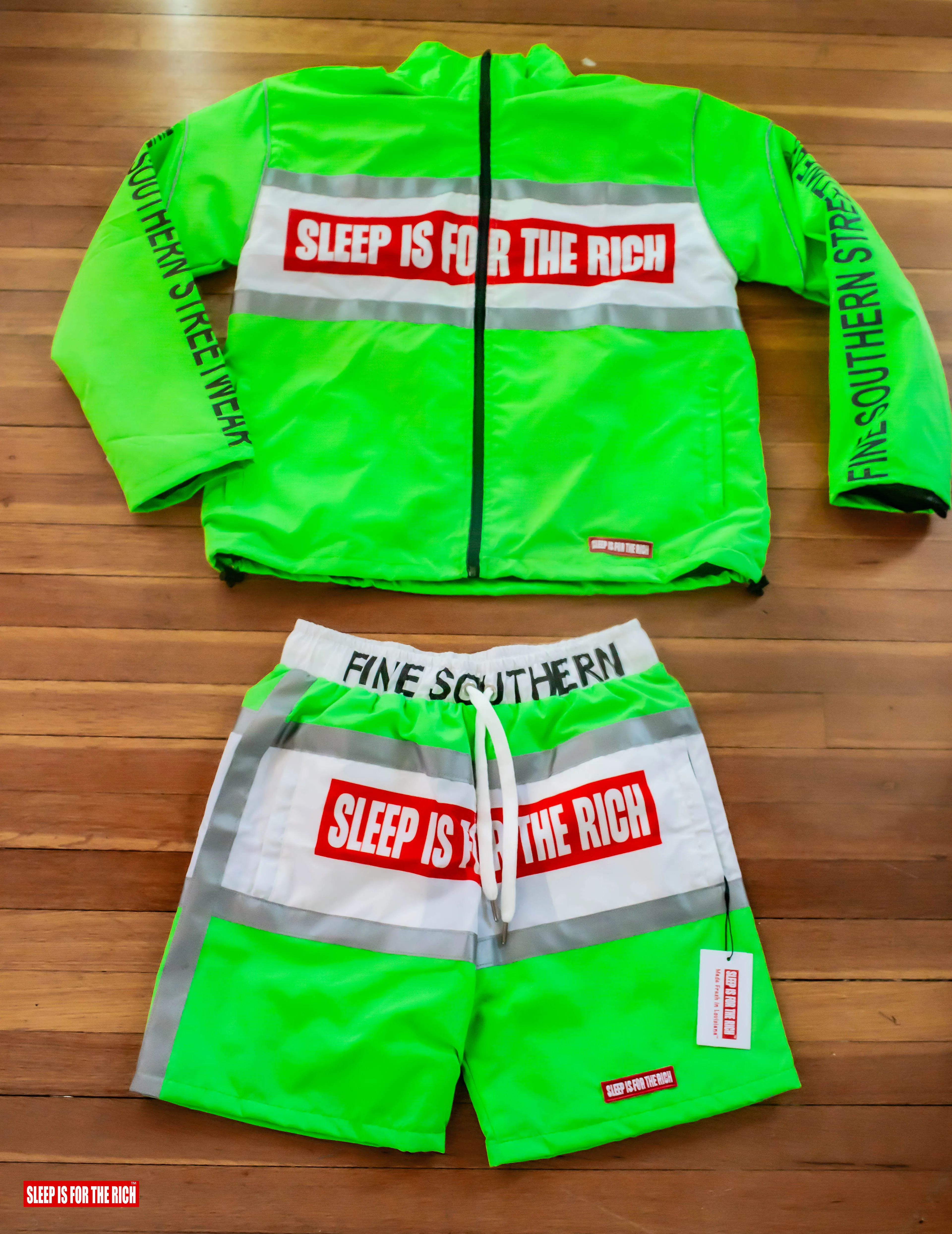 (LIME) 3M REFLECTIVE WINDBREAKER SHORT SETS