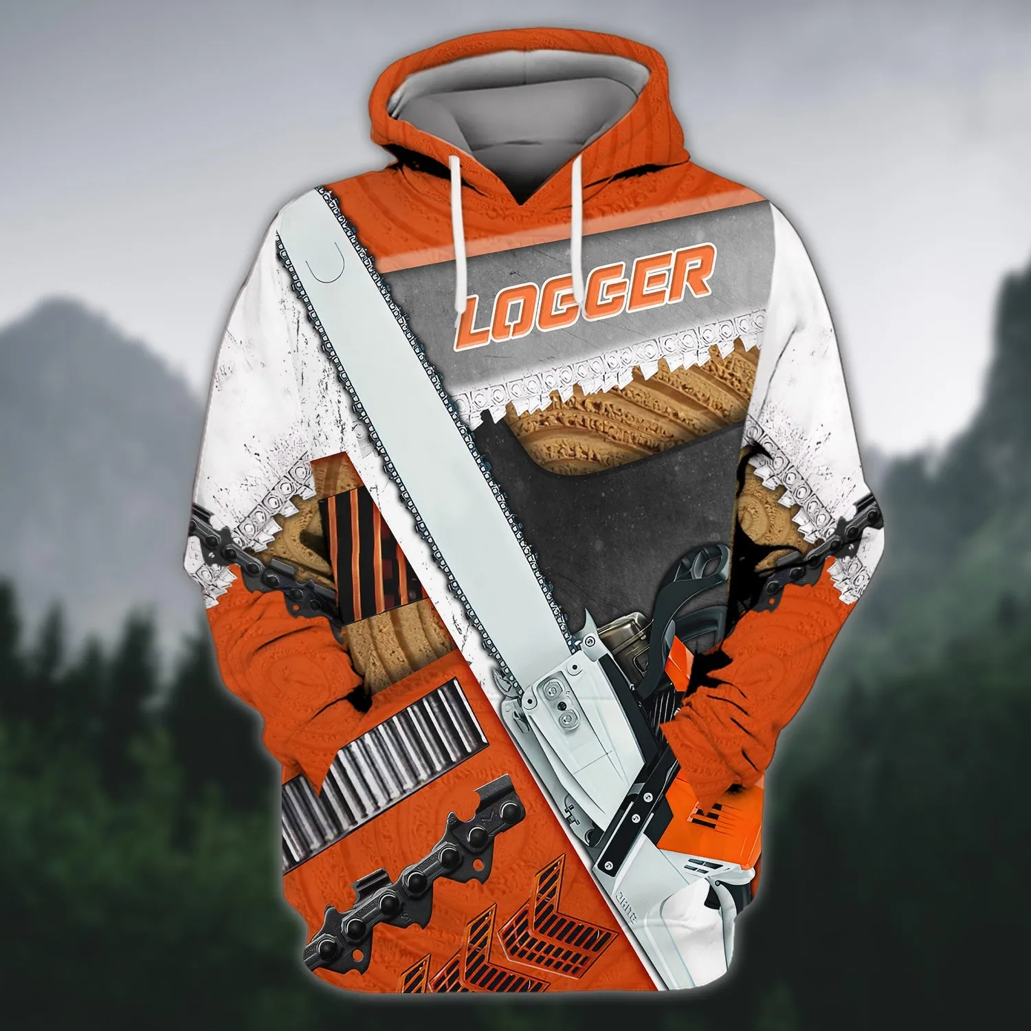 Logger Chainsaw Pattern 3D Full Printed Sweatshirt Hoodie Christmas Shirt