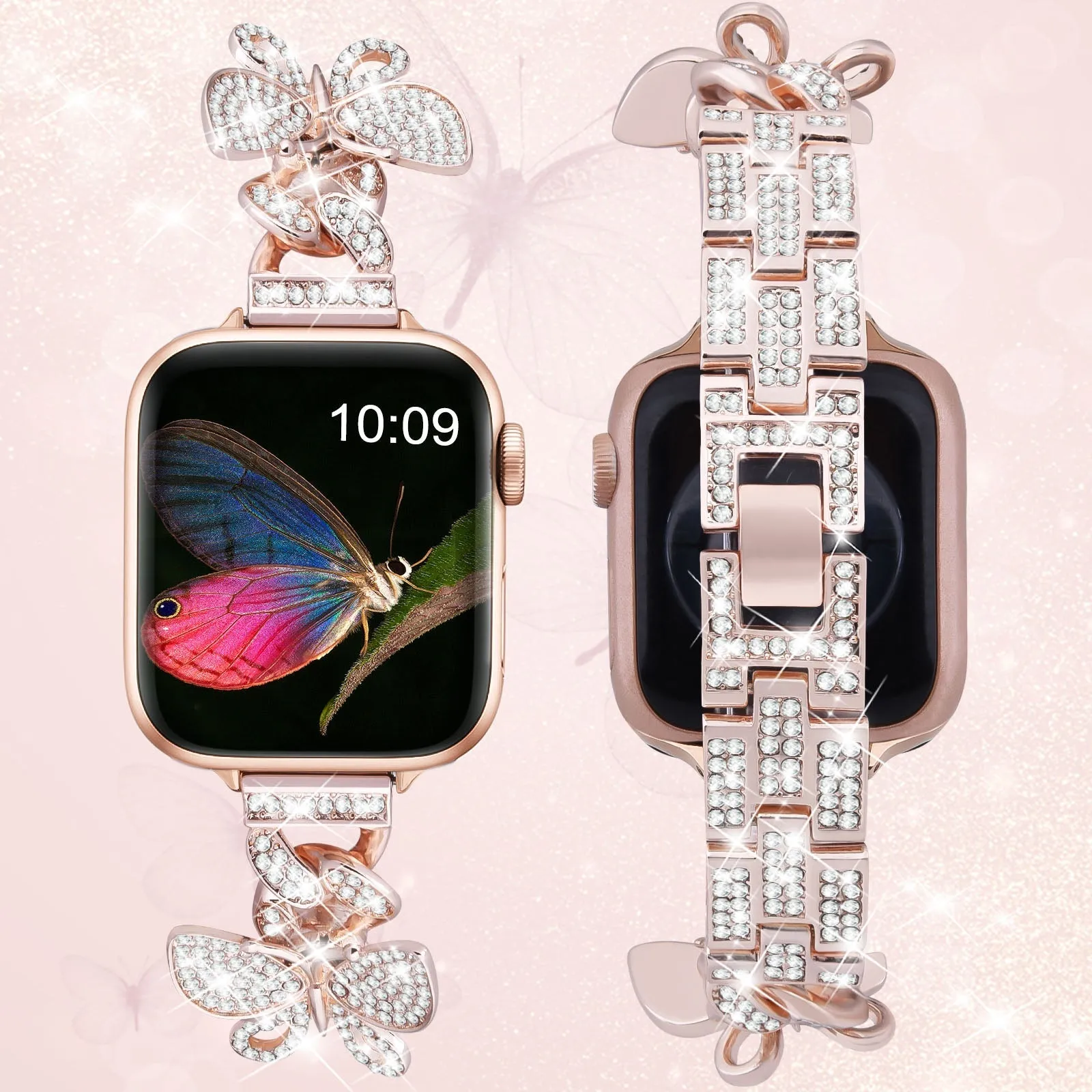 Metal Band for Apple Watch Twirl Butterfly with Bling Rhinestone