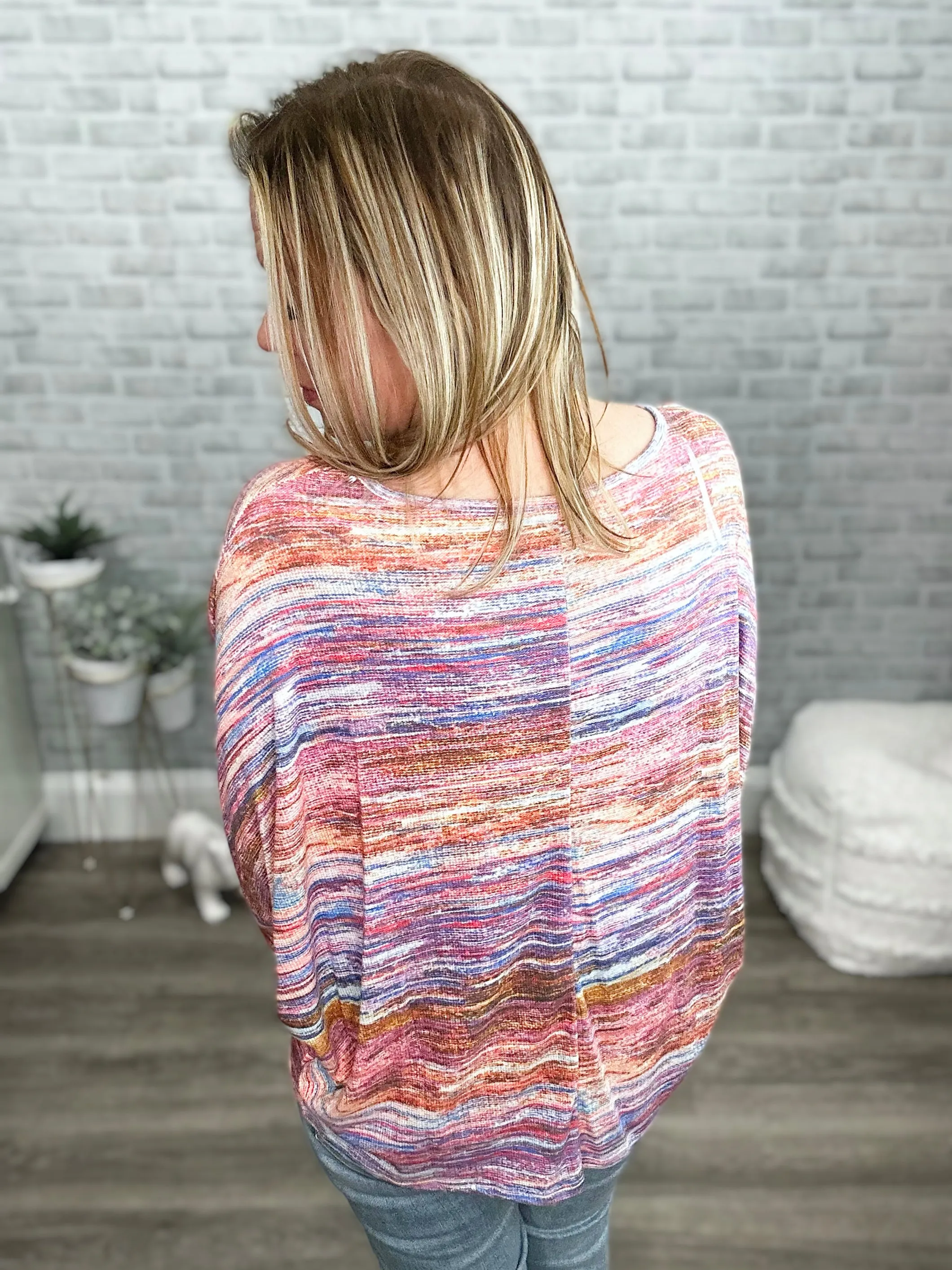 Multi Colored Round Neck Loose Fit Dolman Knit Top