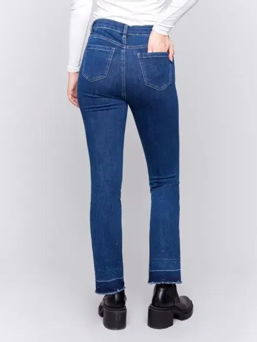 Ombre Hem Flare Jeans with Studs