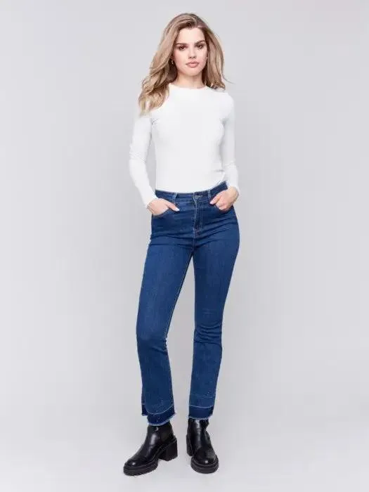 Ombre Hem Flare Jeans with Studs