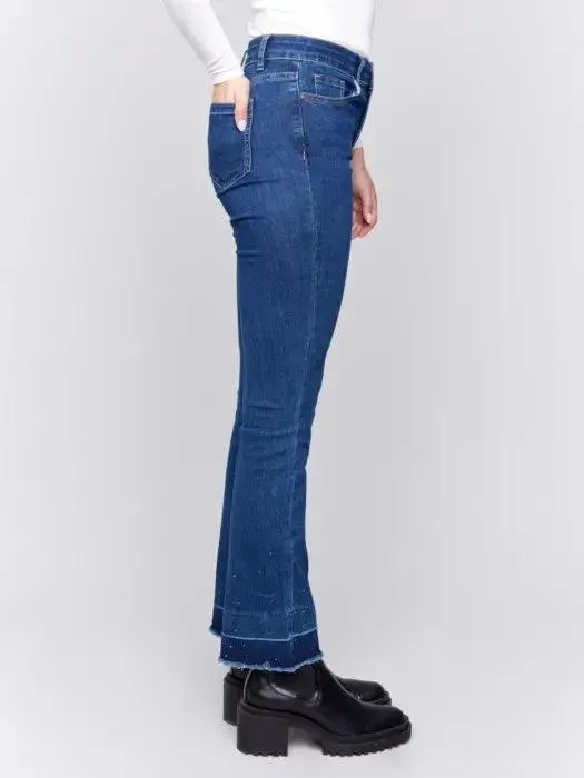 Ombre Hem Flare Jeans with Studs