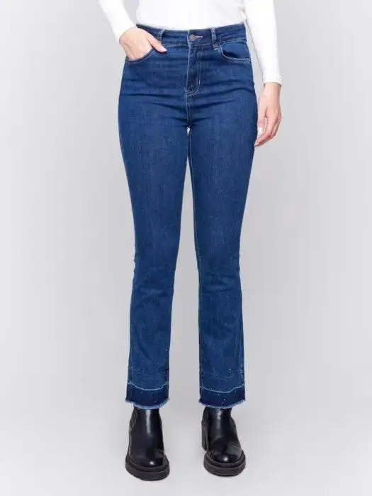 Ombre Hem Flare Jeans with Studs