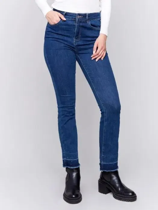 Ombre Hem Flare Jeans with Studs