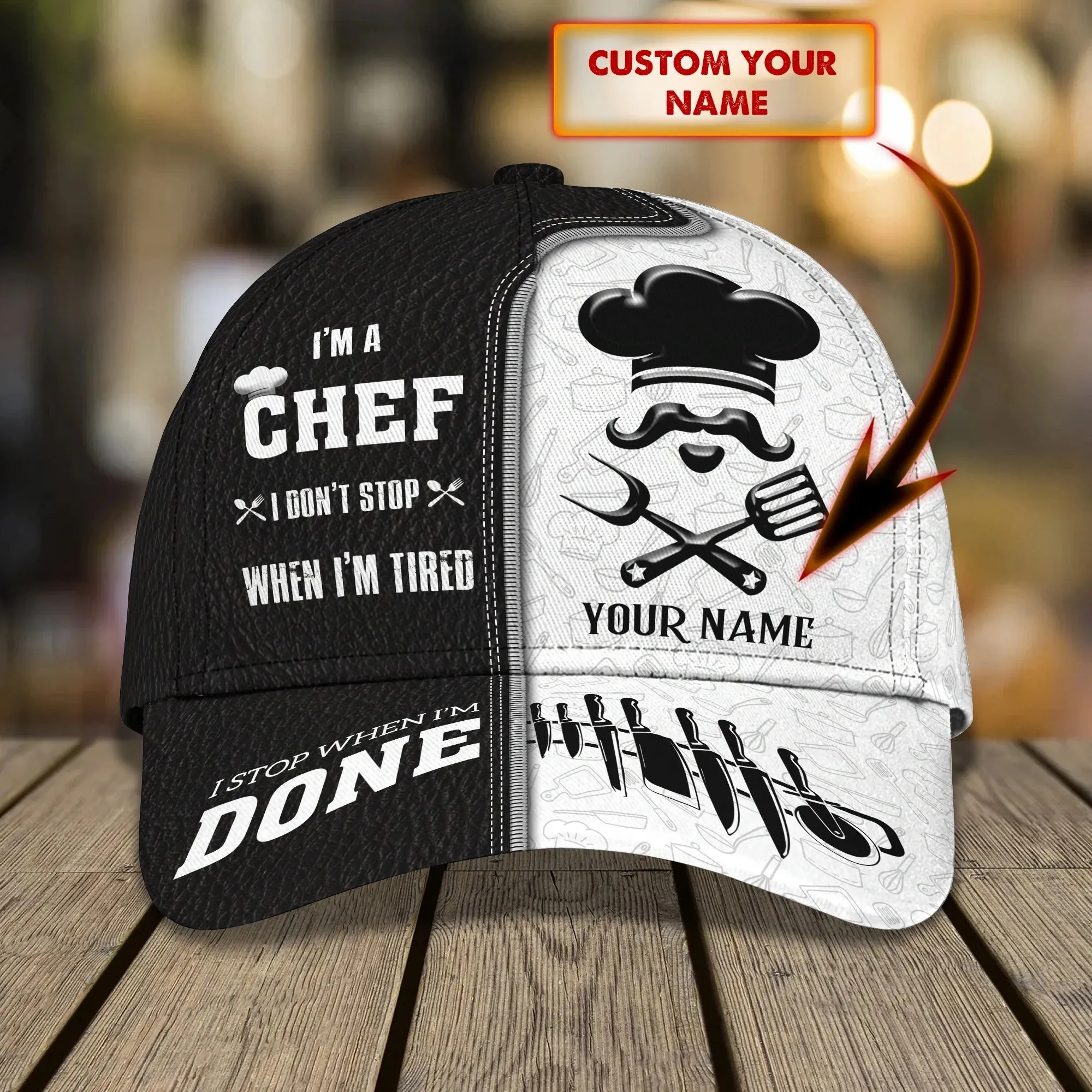 Personalized 3D Full Printed Chef Cap, Master Chef Birthday Present, Classic Cap Hat For Chef