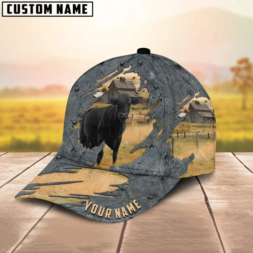 Personalized With Name Black Angus Cap Hat For Men Women, Baseball Cap Farmer, Classic Cow Hat