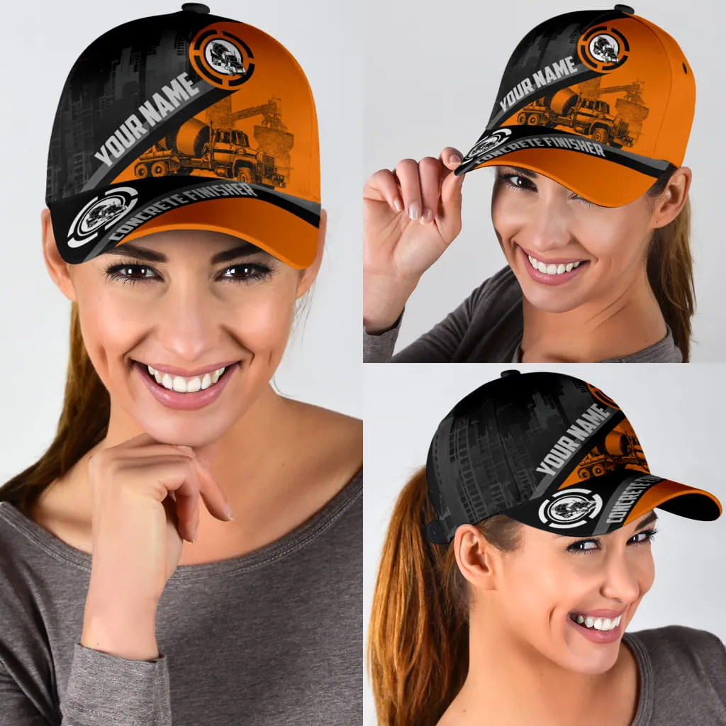 Personalized With Name Concrete Finisher Orange Mixer Classic Cap Hat, Baseball Cap Hat For Concreter Man