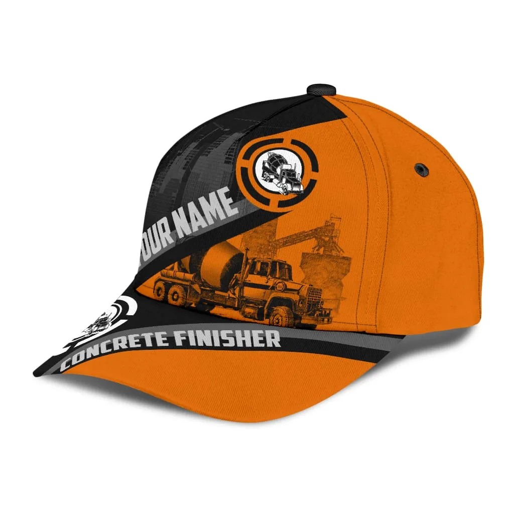 Personalized With Name Concrete Finisher Orange Mixer Classic Cap Hat, Baseball Cap Hat For Concreter Man