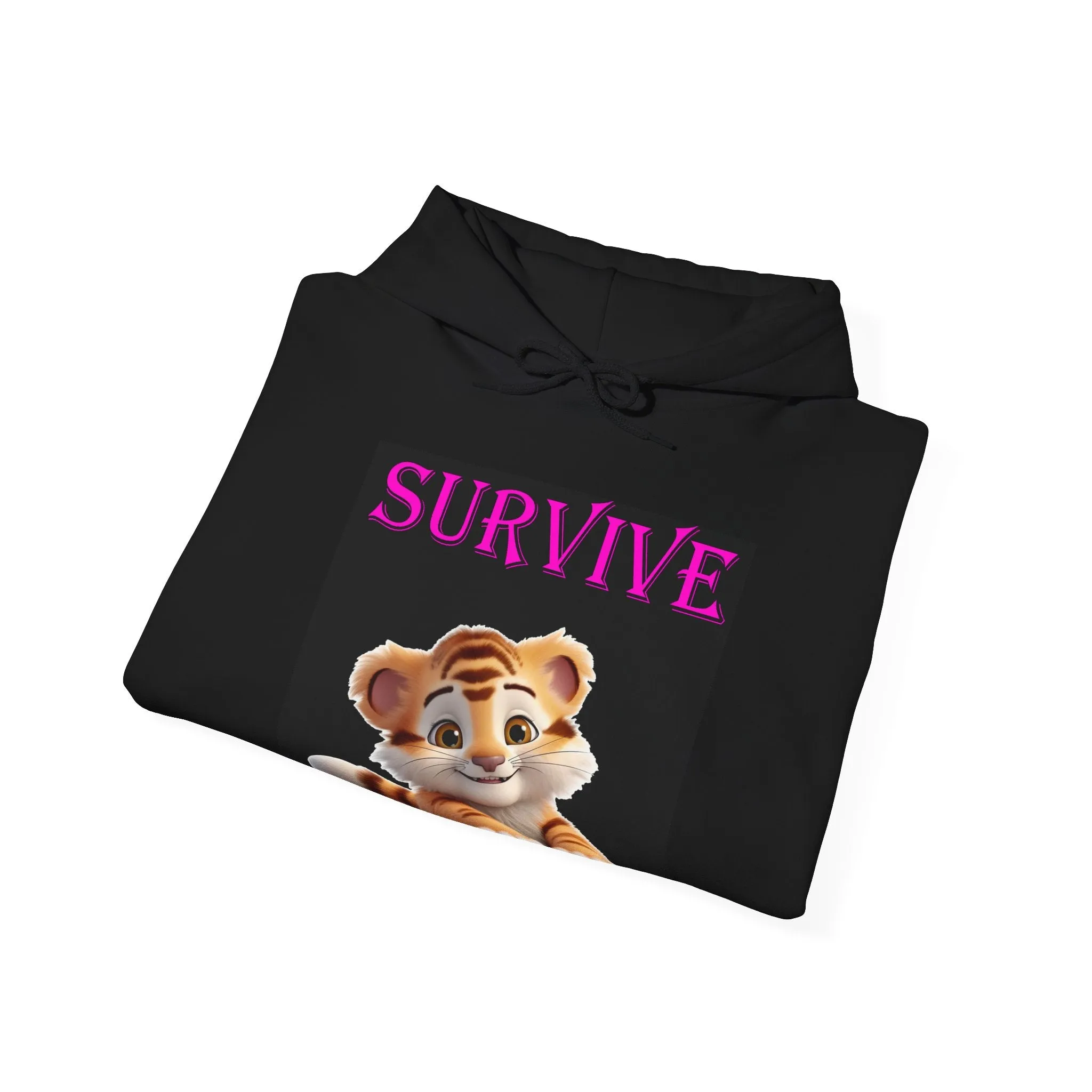 Princess Grace  Cute Tiger 'SURVIVE' Unisex Hooded Sweatshirt  Perfect for Animal Lovers