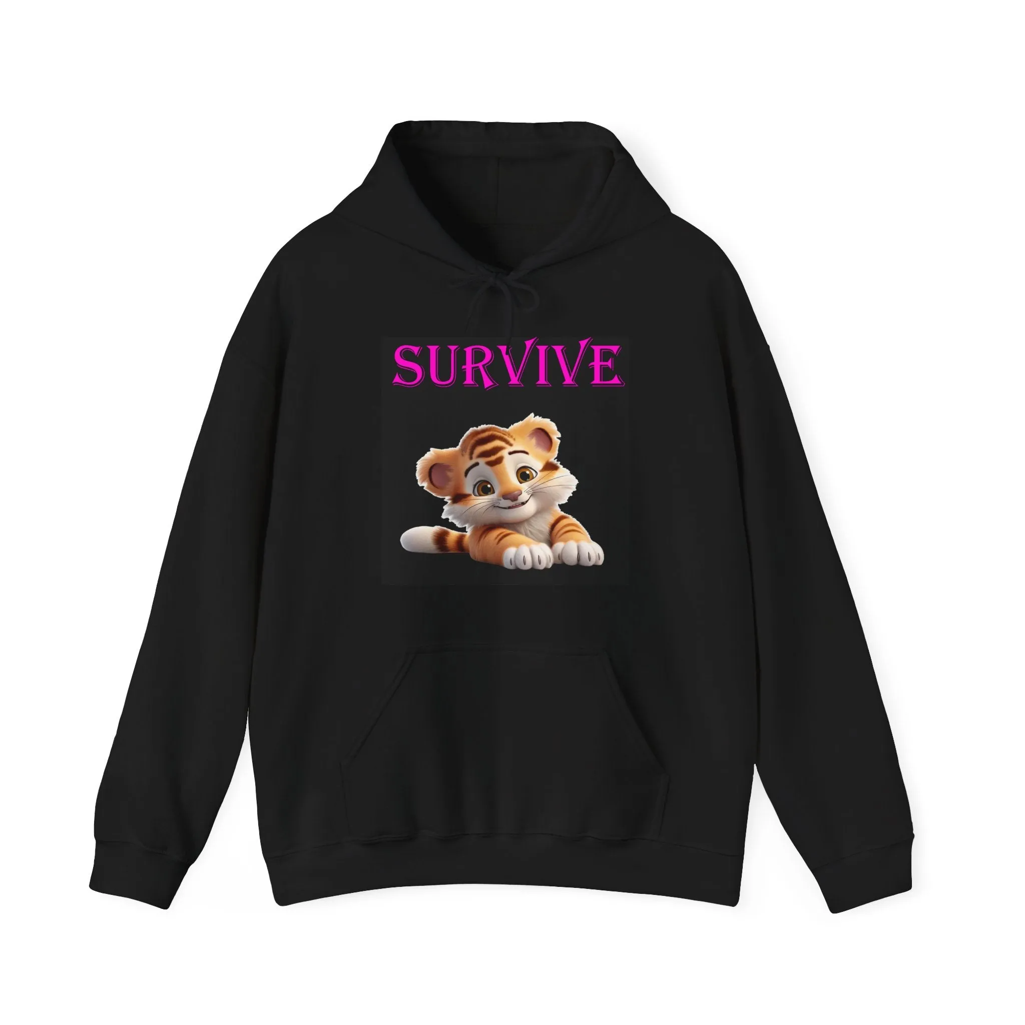 Princess Grace  Cute Tiger 'SURVIVE' Unisex Hooded Sweatshirt  Perfect for Animal Lovers