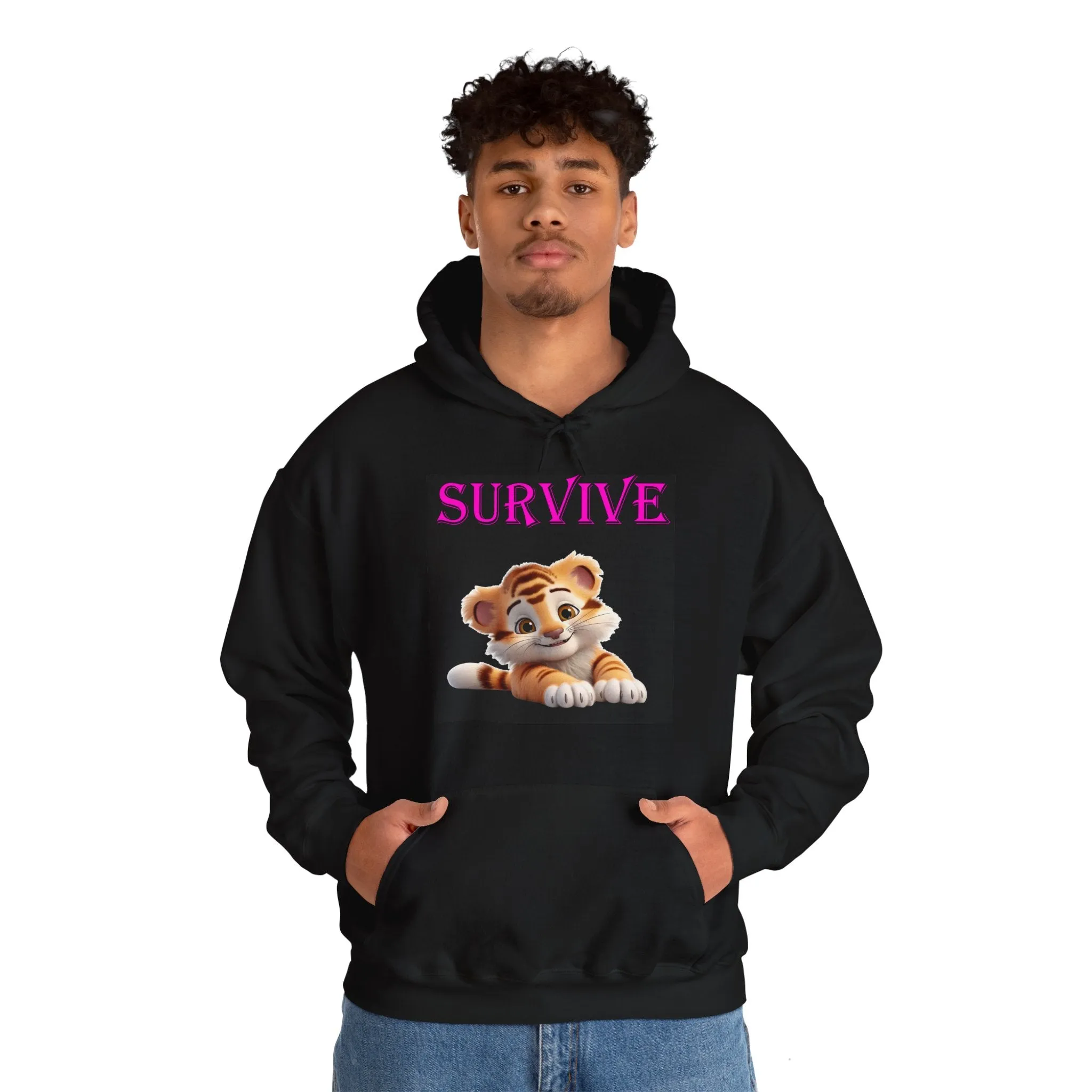 Princess Grace  Cute Tiger 'SURVIVE' Unisex Hooded Sweatshirt  Perfect for Animal Lovers