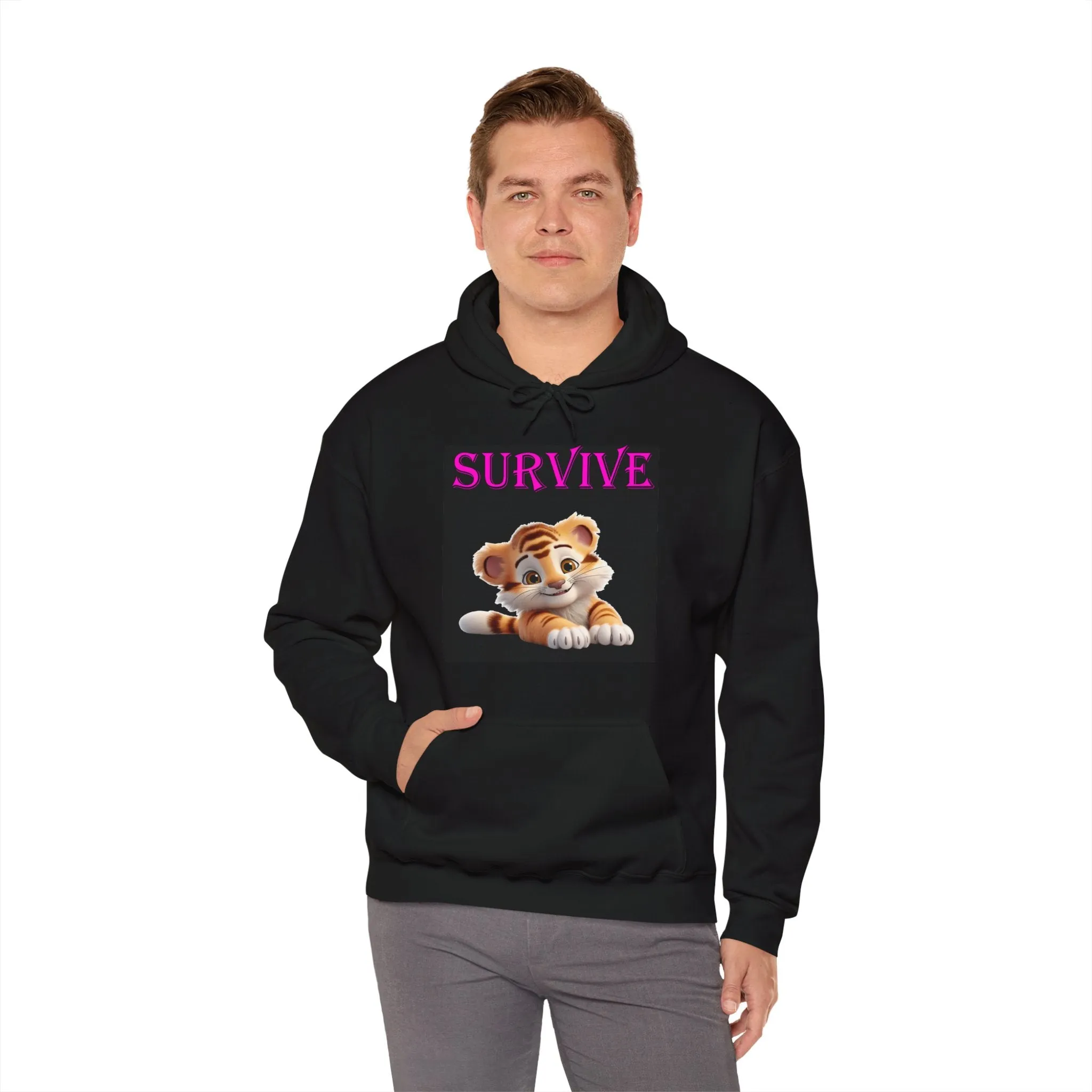 Princess Grace  Cute Tiger 'SURVIVE' Unisex Hooded Sweatshirt  Perfect for Animal Lovers