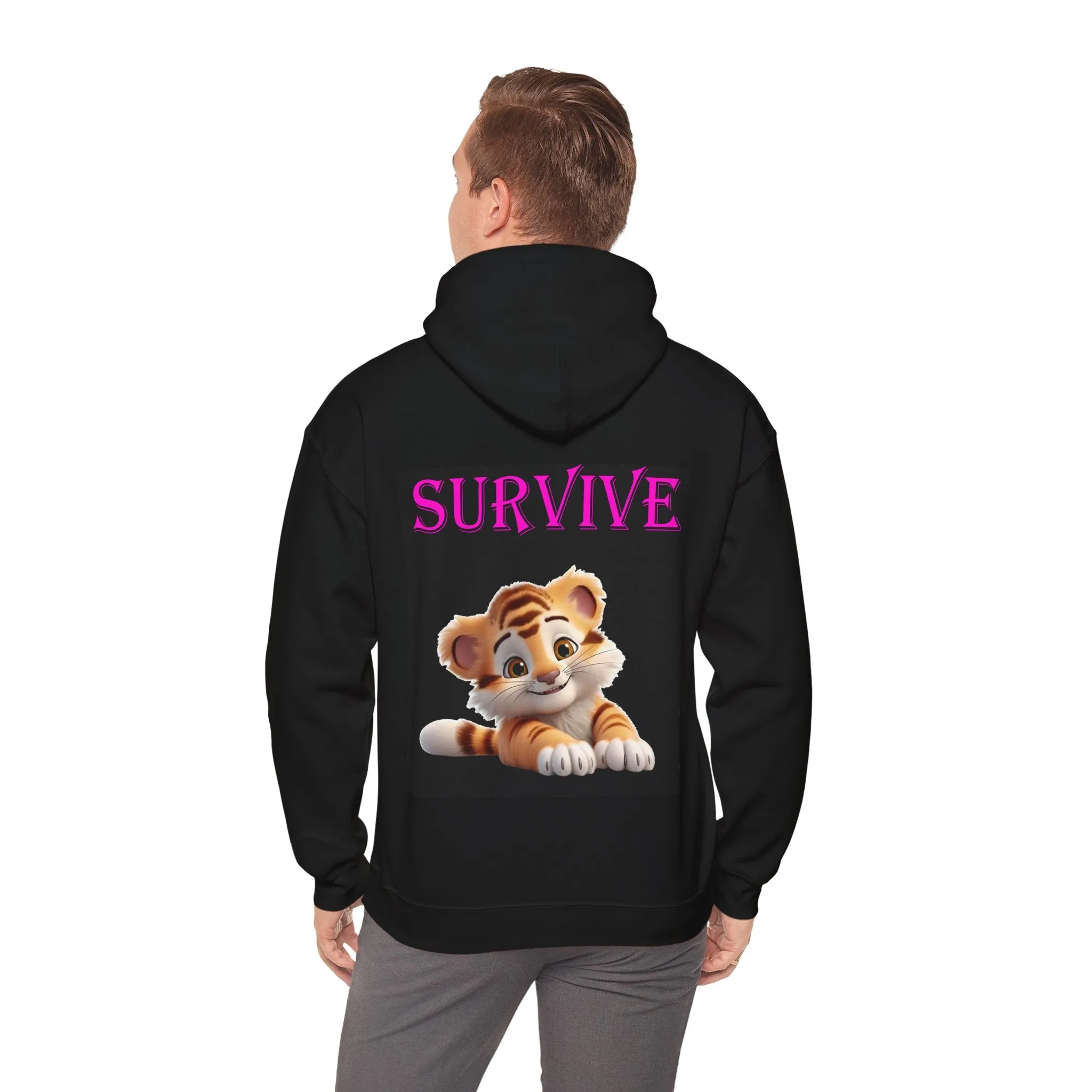 Princess Grace  Cute Tiger 'SURVIVE' Unisex Hooded Sweatshirt  Perfect for Animal Lovers