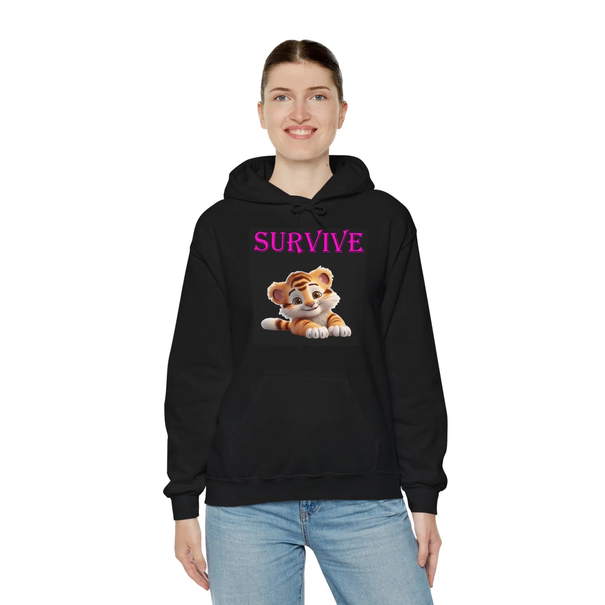 Princess Grace  Cute Tiger 'SURVIVE' Unisex Hooded Sweatshirt  Perfect for Animal Lovers