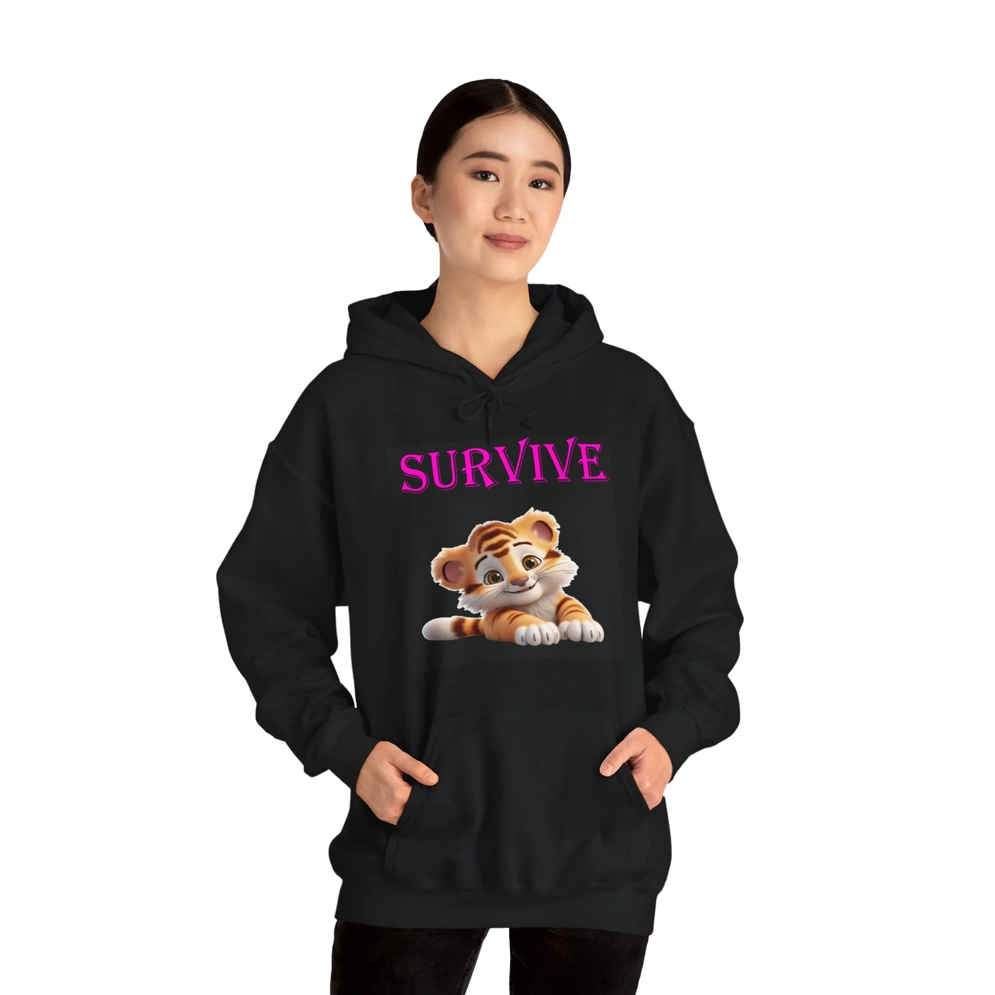 Princess Grace  Cute Tiger 'SURVIVE' Unisex Hooded Sweatshirt  Perfect for Animal Lovers