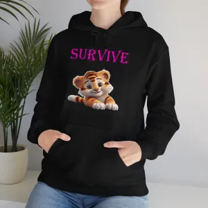 Princess Grace  Cute Tiger 'SURVIVE' Unisex Hooded Sweatshirt  Perfect for Animal Lovers