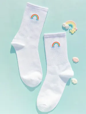 Rainbow Print Crew Socks for Women Fun Socks Funky Socks Novelty Socks