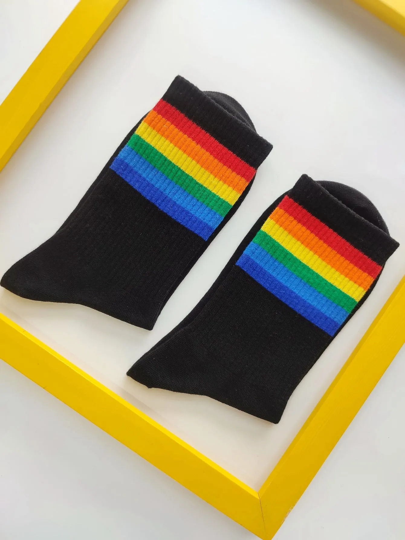 Rainbow Striped Black Socks for Women Fun Socks Funky Socks Novelty Socks