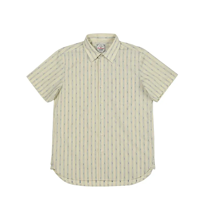 Retro Jacquard Stripe Short Sleeve Shirts - Men's Workwear