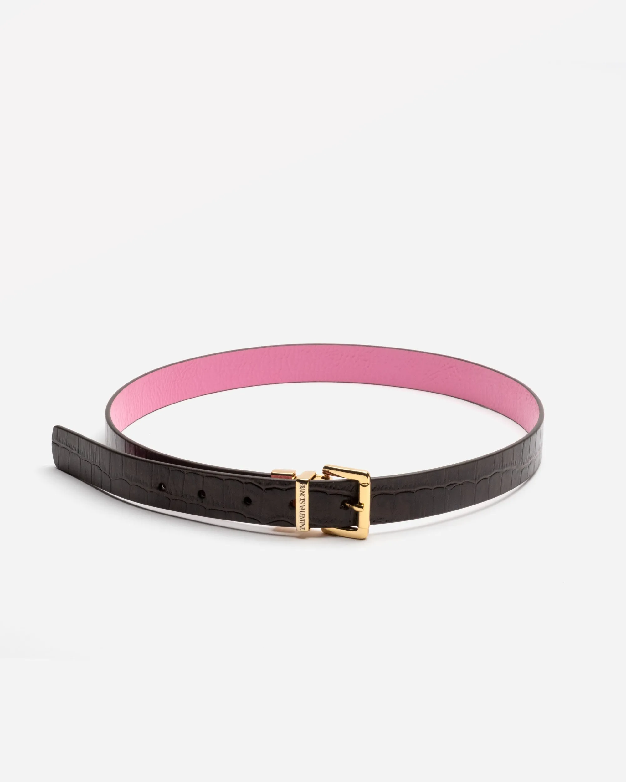 Reversible Pink Crinkle Patent Belt Croc Brown