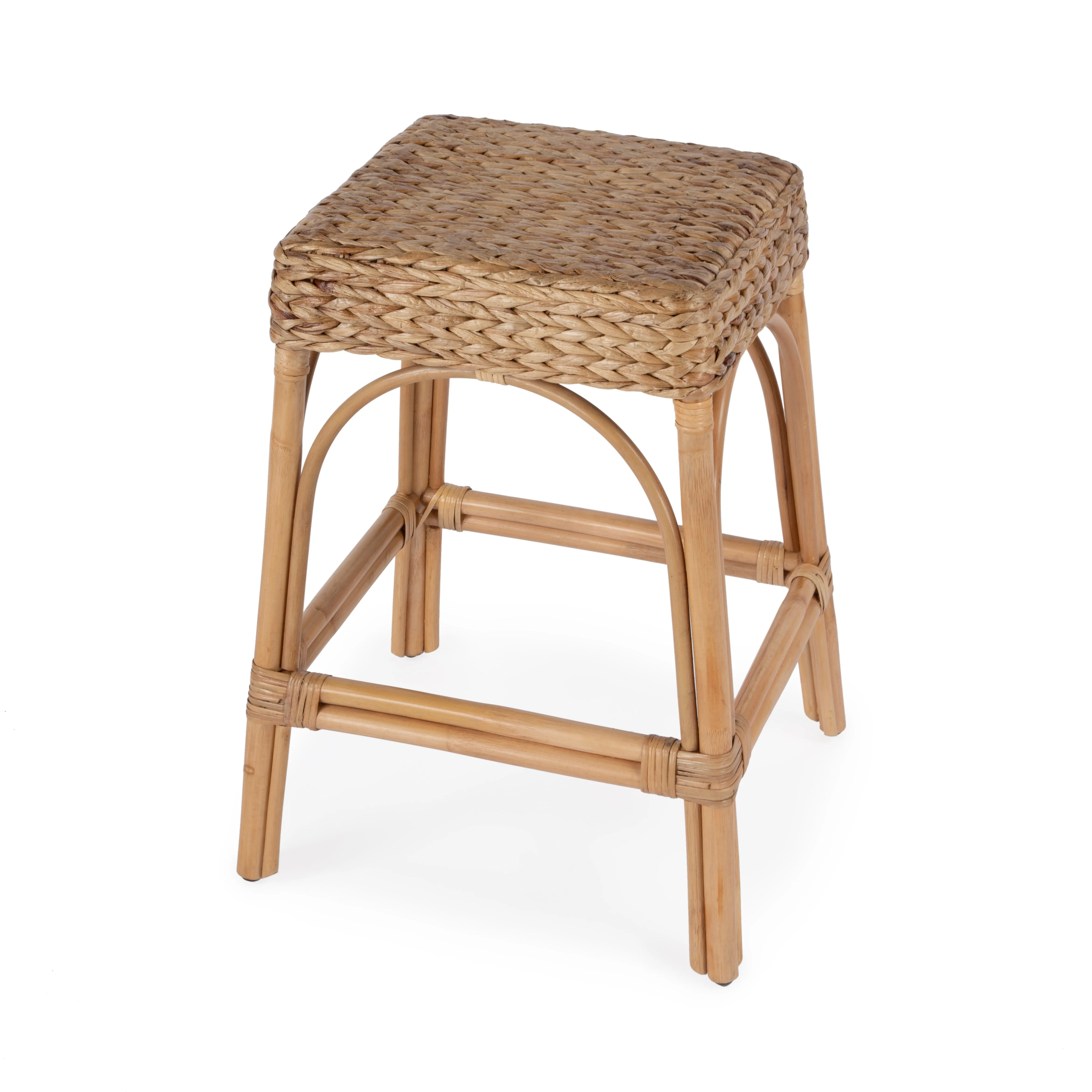 Robias 24.5" Rectangular Rattan and Water Hyacinth Counter Stool in Light Brown  5513440