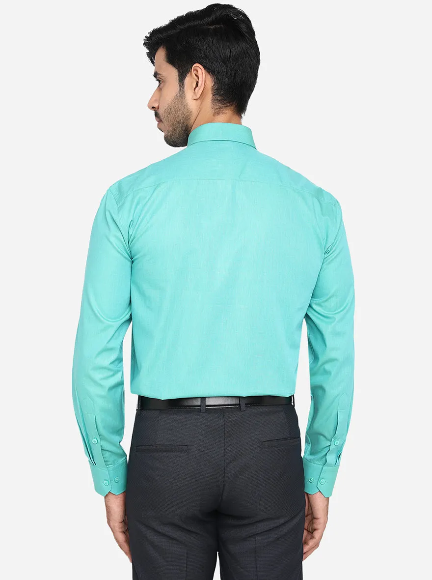 Sea Green Solid Regular Fit Formal Shirt | Greenfibre