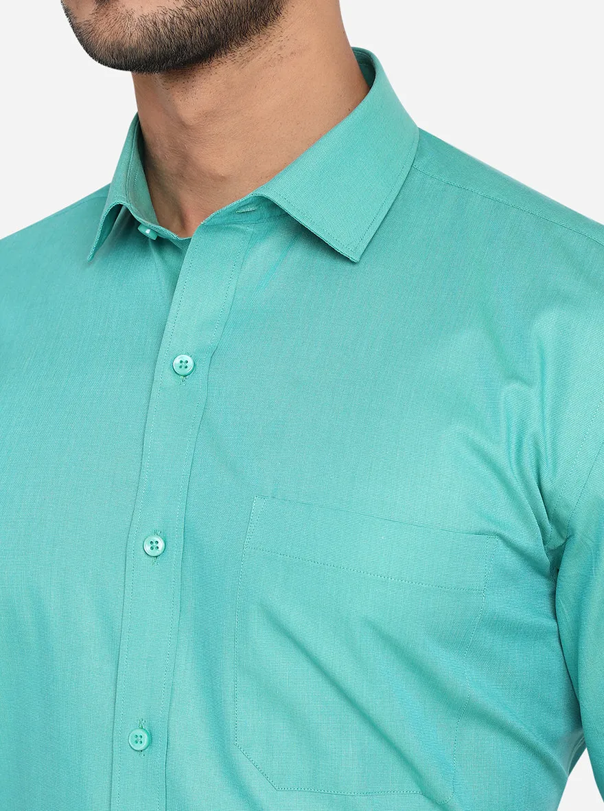 Sea Green Solid Regular Fit Formal Shirt | Greenfibre