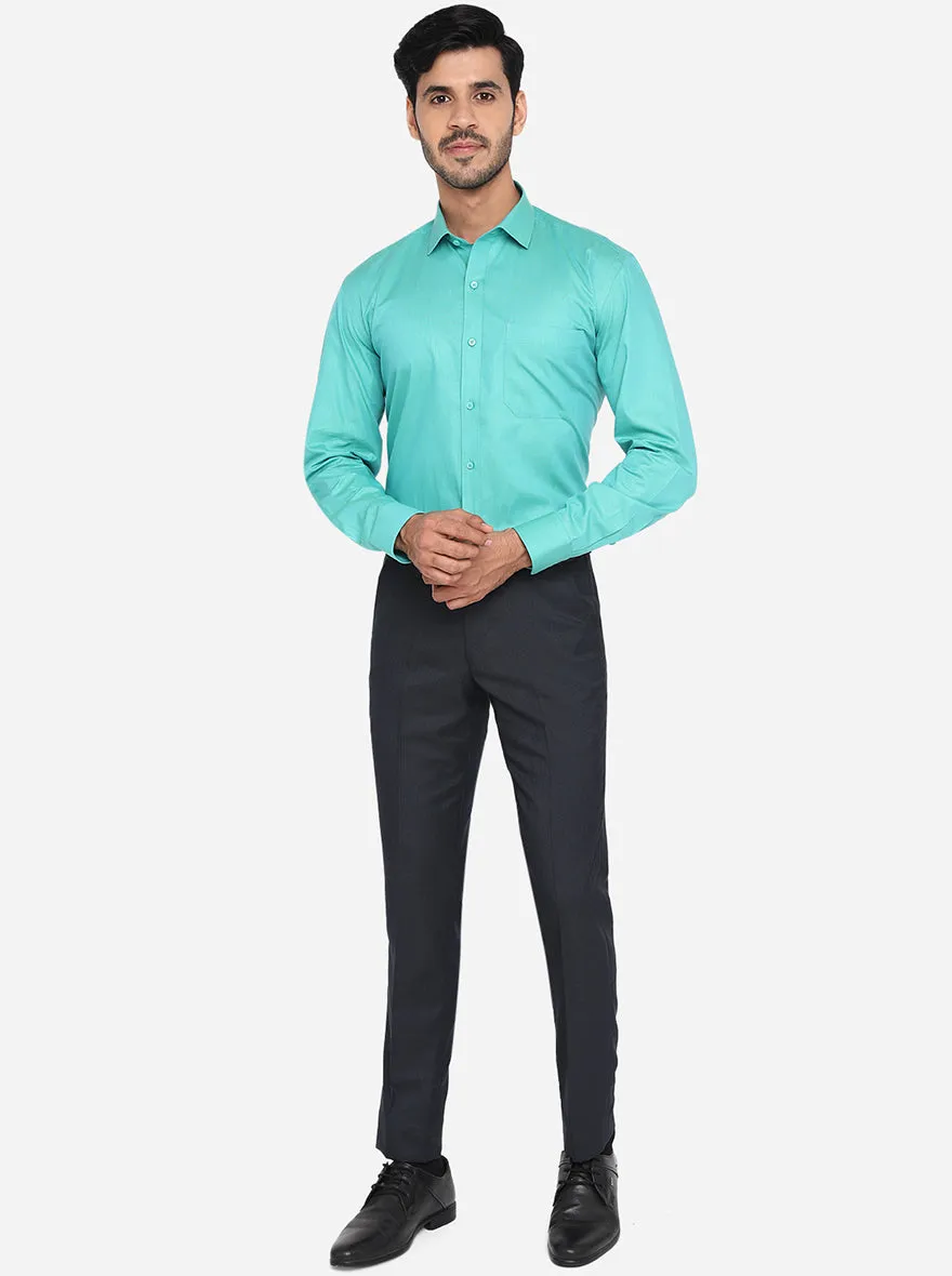 Sea Green Solid Regular Fit Formal Shirt | Greenfibre