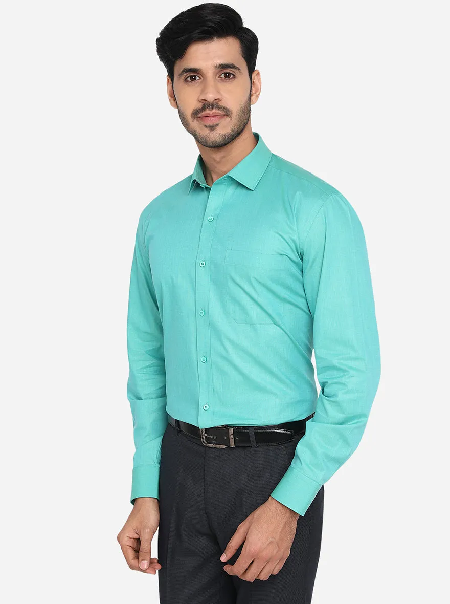 Sea Green Solid Regular Fit Formal Shirt | Greenfibre